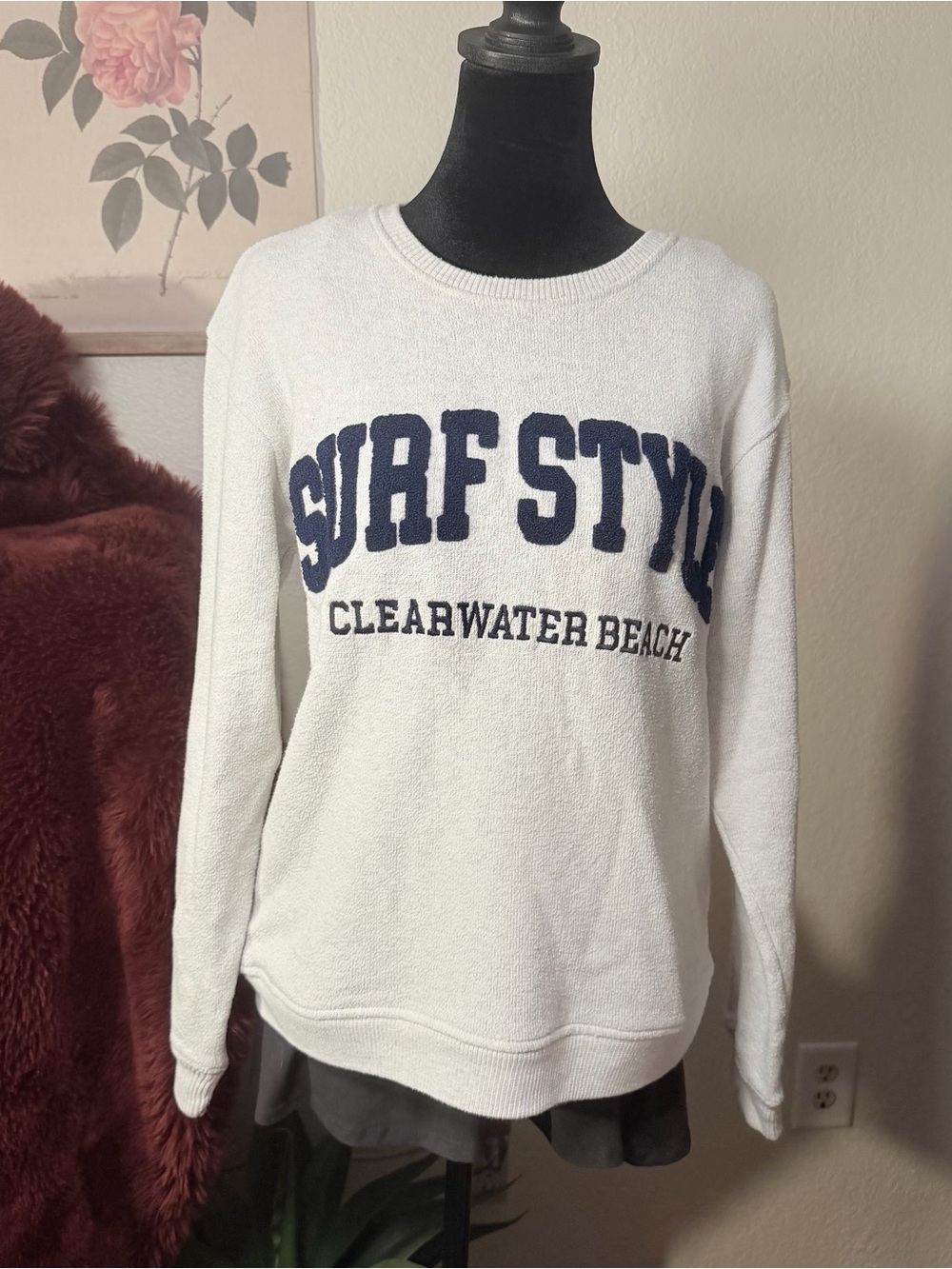 Navy Blue and White Clearwater Beach Surf Style Crewneck Sweater